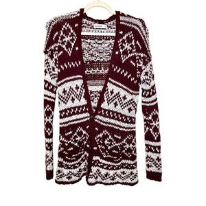 Abercrombie Kids XL Burgundy Button / Open Cardigan Sweater Fair Isle‎ Grandpa
